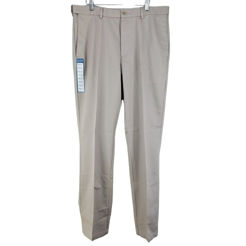 Hagger Straight Fit Khaki Pants Men's Size 36x34 Tan Hidden Expandable Waistband